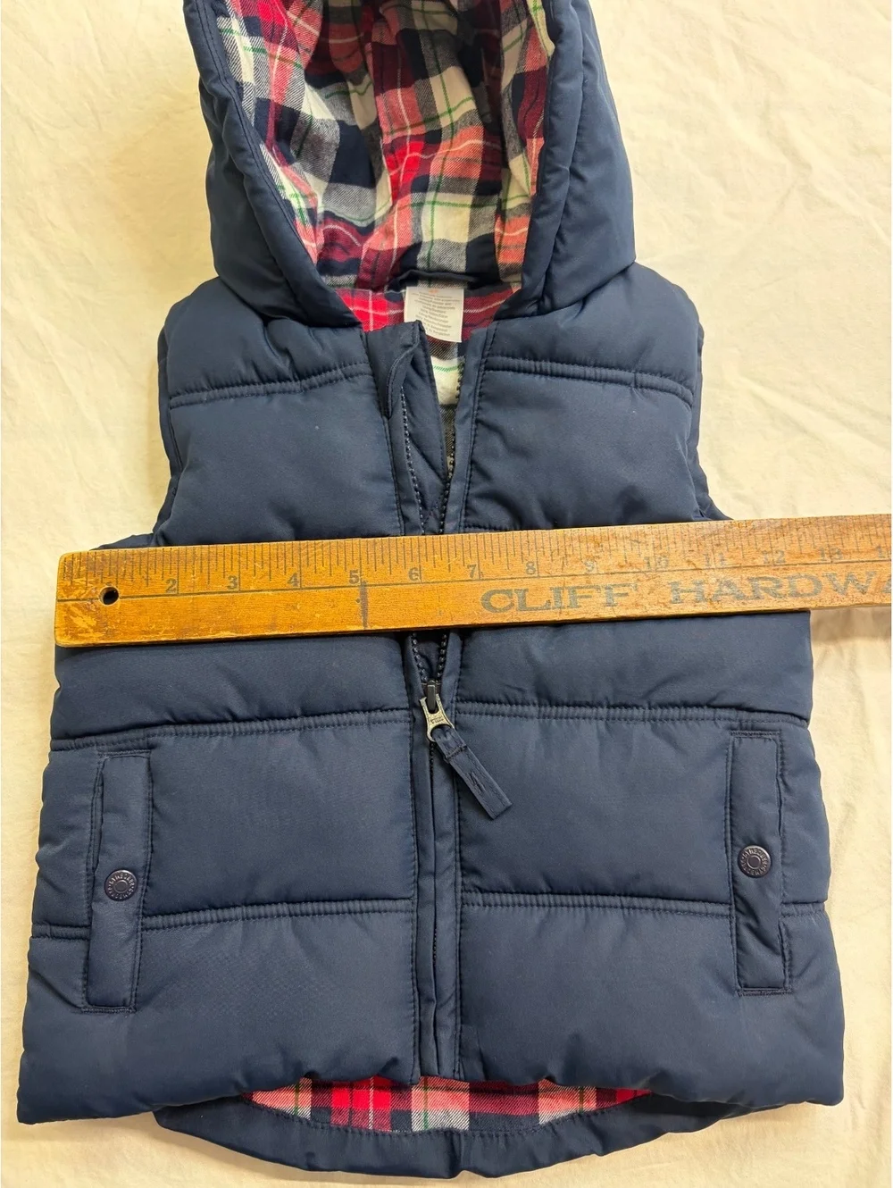 Gymboree Toddler 2T Navy Puffer Vest Hooded Plaid Lined Boys Girls